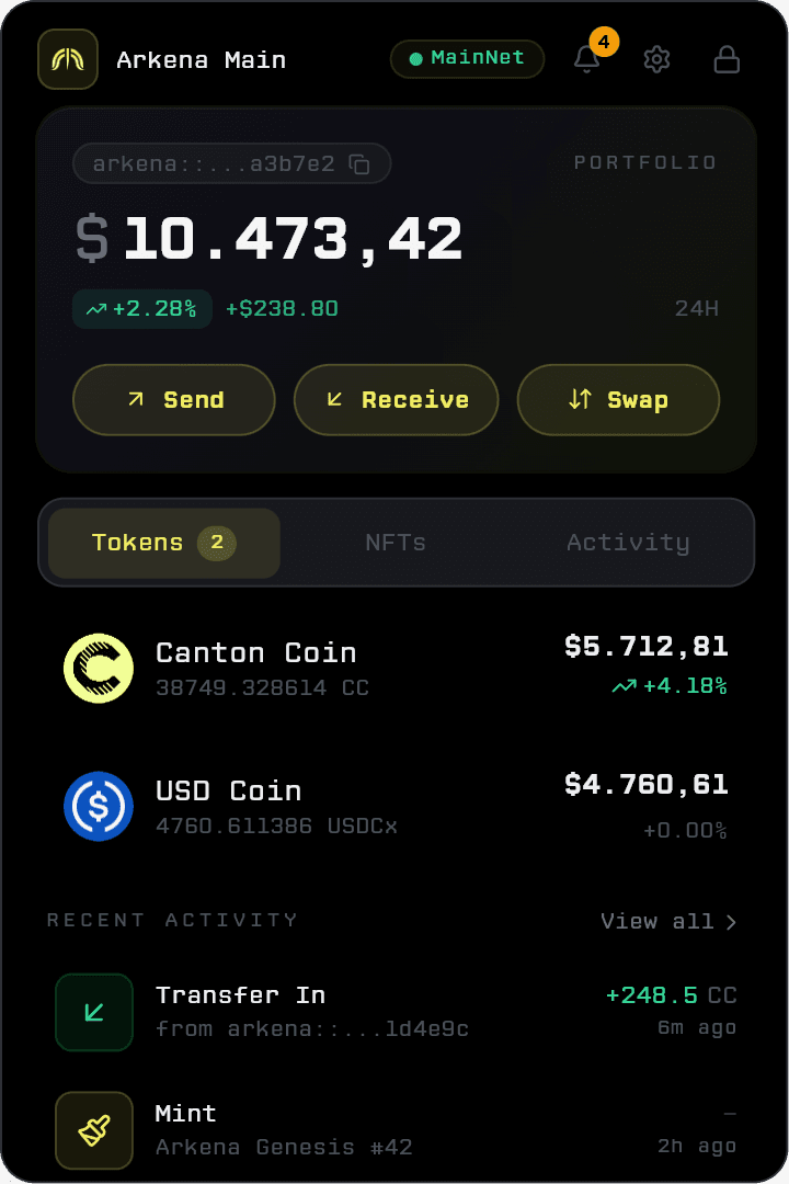 Arkena Wallet popup